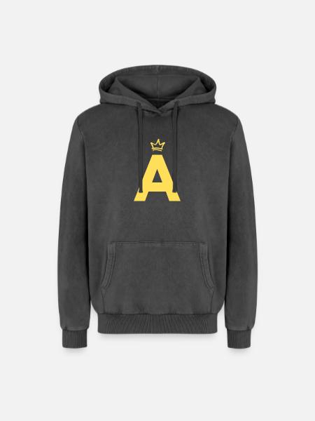 A comme Alvin - Sweat à capuche unisexe Premium acid-wash en coton - noir délavé acide