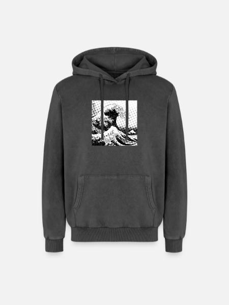 Japanese wave Kanagawa Style bd - Relaxed Unisex Premium Acid Washed Hoodie - acid washed black
