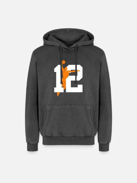 NUMMER 12 BASKETBAL 12E VERJAARDAG - Unisex Premium acid-wash hoodie van katoen - zwart zuurgewassen