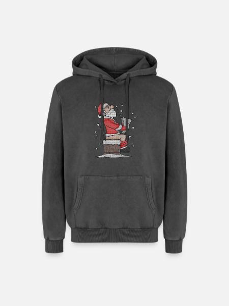 Père Noël assis sur la cheminée drôle - Sweat à capuche unisexe Premium acid-wash en coton - noir délavé acide