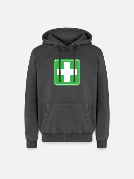 First Aid Medical Cross Safety Sign Vector Icon - Relaxed Unisex Premium Acid Washed Hoodie - acid washed black