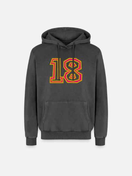 18 - Relaxed Unisex Premium Acid-Washed Hoodie - Schwarz Acid Wash