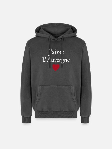 J'aime l'auvergne - Sweat à capuche unisexe Premium acid-wash en coton - noir délavé acide