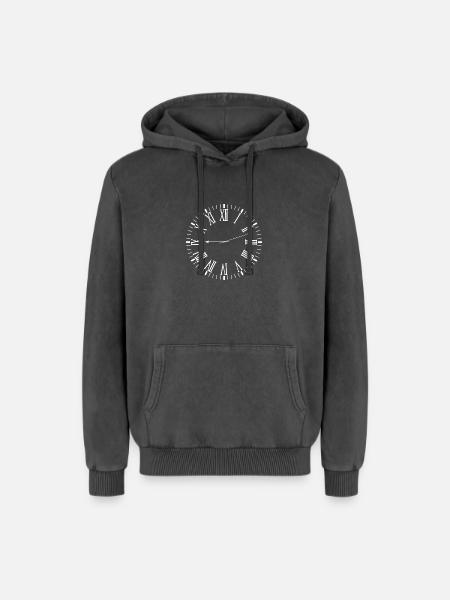 Roman clock - Relaxed Unisex Premium Acid Washed Hoodie - acid washed black