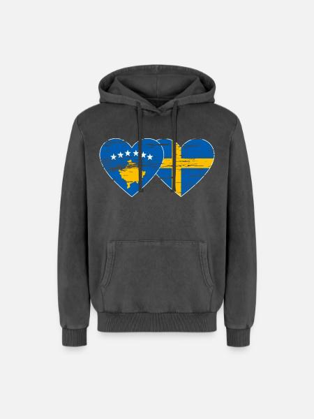 Kosovo Suède Drapeau utilisé - Sweat à capuche unisexe Premium acid-wash en coton - noir délavé acide