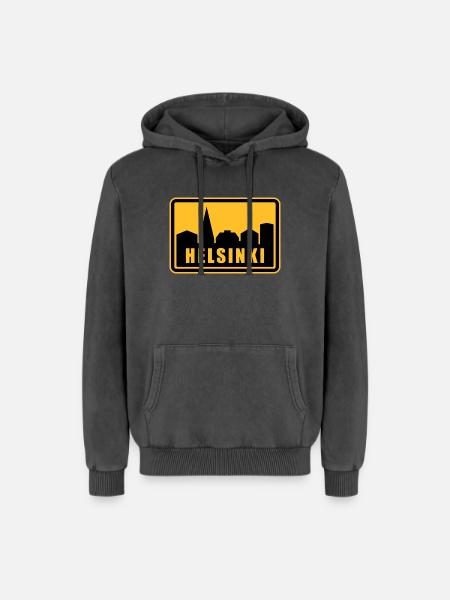 Helsinki - Sweat à capuche unisexe Premium acid-wash en coton - noir délavé acide