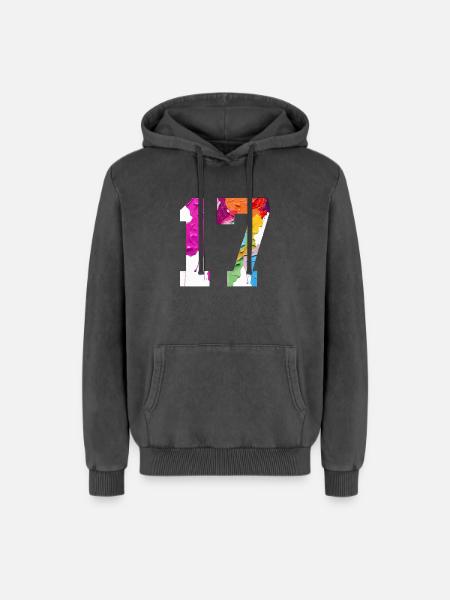 FARBIG NUMMER 17 BUNT 17. GEBURTSTAG - Relaxed Unisex Premium Acid-Washed Hoodie - Schwarz Acid Wash