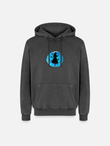 Alice in Underground - Relaxed Unisex Premium Acid Washed Hoodie - acid washed black