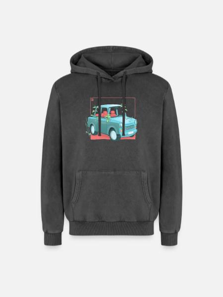 Trabi with plants - Relaxed Unisex Premium Acid Washed Hoodie - acid washed black
