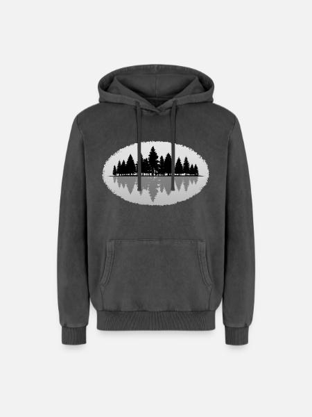 Wald Forest - Relaxed Unisex Premium Acid-Washed Hoodie - Schwarz Acid Wash
