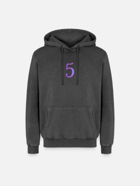 5. CINQ - Sweat à capuche unisexe Premium acid-wash en coton - noir délavé acide