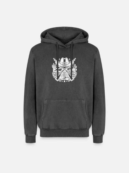 Logo western 2 - Sweat à capuche unisexe Premium acid-wash en coton - noir délavé acide