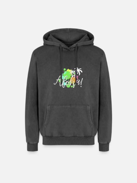 Aloha Tropical Splash - Sweat à capuche unisexe Premium acid-wash en coton - noir délavé acide