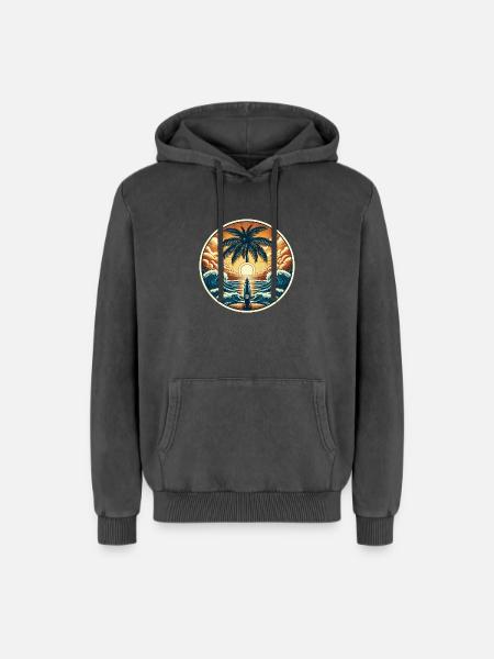 Surfer Logo - Relaxed Unisex Premium Acid Washed Hoodie - acid washed black