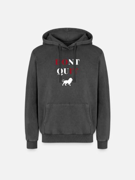 don't quit lion heart - Relaxed Unisex Premium Acid Washed Hoodie - acid washed black