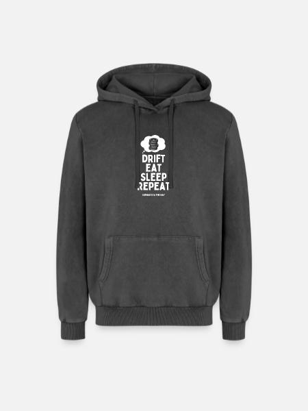 Drift Eat Sleep Repeat - Relaxed Unisex Premium Acid Washed Hoodie - acid washed black