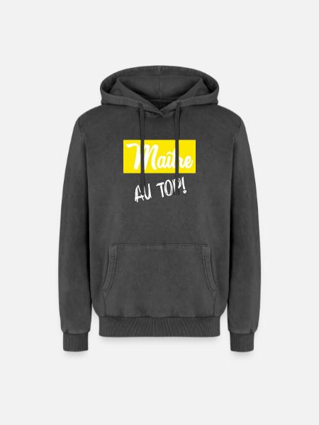 MASTER. MASTER. HUMOR - Relaxed Unisex Premium Acid Washed Hoodie - acid washed black