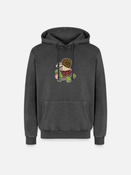 Tortue et escargot - Sweat à capuche unisexe Premium acid-wash en coton - noir délavé acide