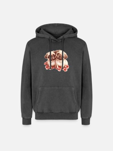 Carlin - Sweat à capuche unisexe Premium acid-wash en coton - noir délavé acide