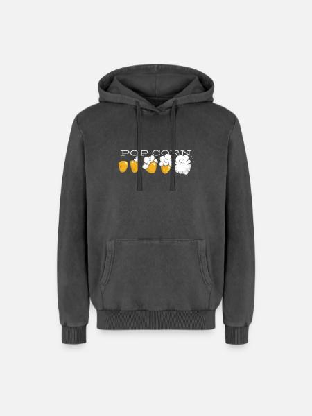 Popcorn Evolution - Relaxed Unisex Premium Acid-Washed Hoodie - Schwarz Acid Wash
