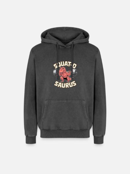 Squat-O Saurus - Relaxed Unisex Premium Acid Washed Hoodie - acid washed black