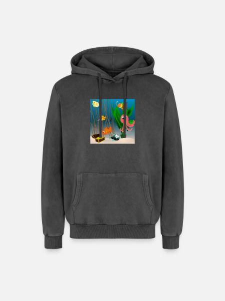 Marine life - Relaxed Unisex Premium Acid Washed Hoodie - acid washed black