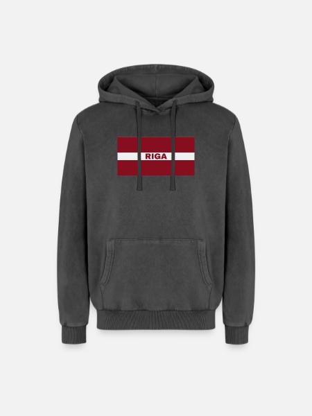 Riga en drapeau letton - Sweat à capuche unisexe Premium acid-wash en coton - noir délavé acide