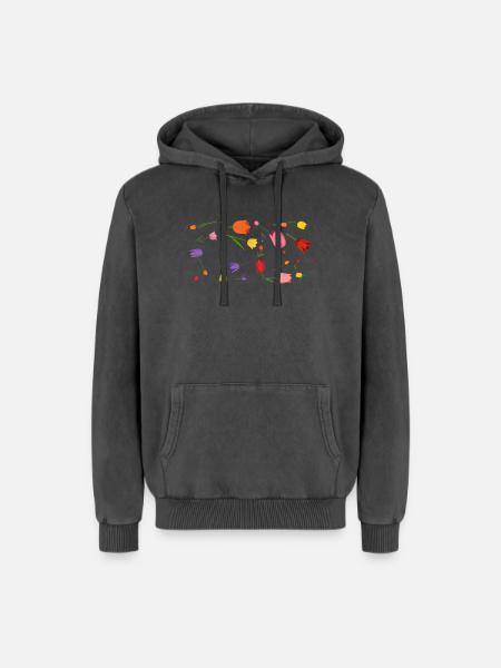 Blumen - Relaxed Unisex Premium Acid-Washed Hoodie - Schwarz Acid Wash