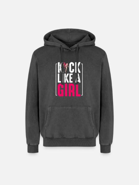 Kickboxing - Relaxed Unisex Premium Acid-Washed Hoodie - Schwarz Acid Wash