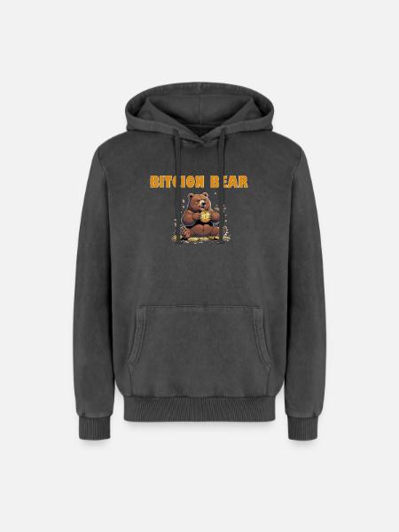 Bitcoin Bär  - Relaxed Unisex Premium Acid-Washed Hoodie - Schwarz Acid Wash