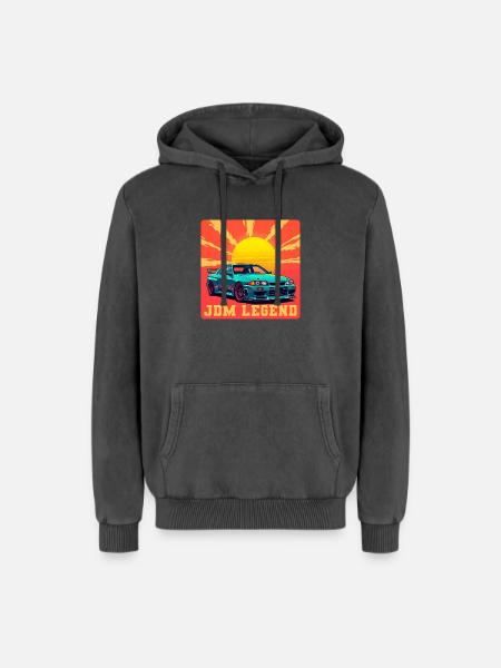 JDM Legend Sunrise - Relaxed Unisex Premium Acid Washed Hoodie - acid washed black