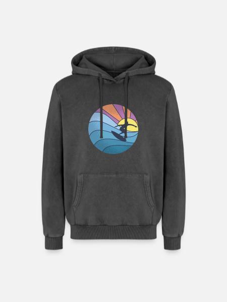 Sun sea surfing - Relaxed Unisex Premium Acid Washed Hoodie - acid washed black
