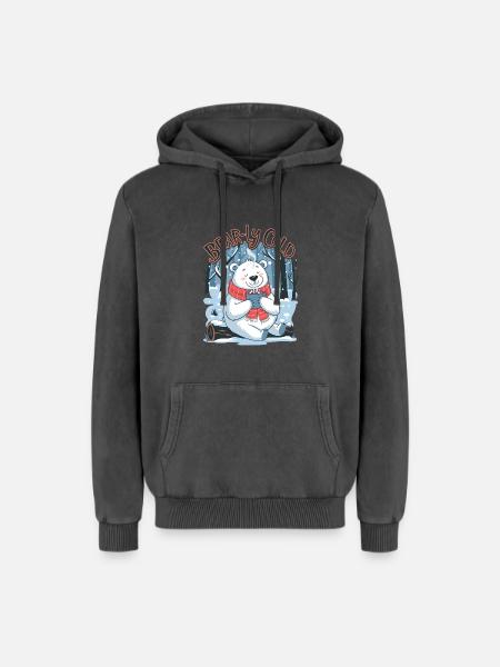 Bear-ly Cold - Relaxed Unisex Premium Acid Washed Hoodie - acid washed black