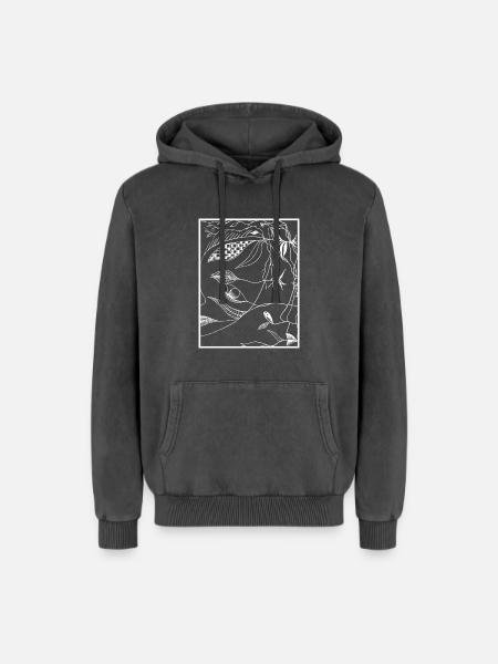 Lignes botaniques sombres - Sweat à capuche unisexe Premium acid-wash en coton - noir délavé acide