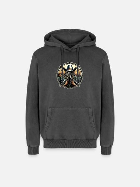 Western Logo 1 - Relaxed Unisex Premium Acid Washed Hoodie - acid washed black