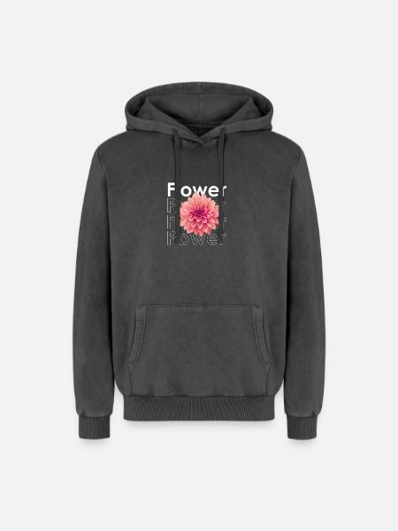 Flower Power - Relaxed Unisex Premium Acid-Washed Hoodie - Schwarz Acid Wash
