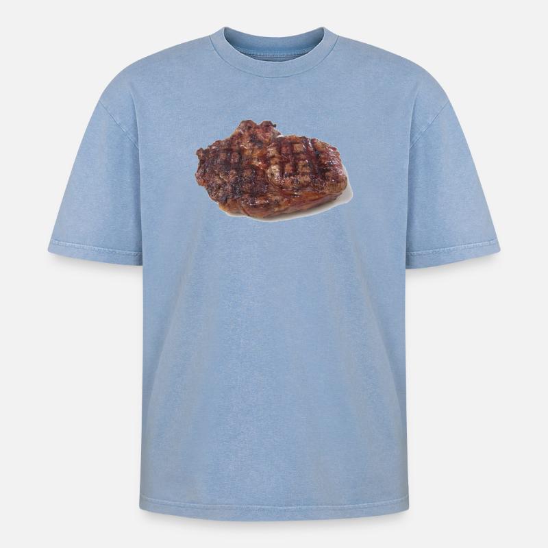 Steak - Oversized Unisex Premium Acid-Washed T-Shirt - Blau Acid Wash