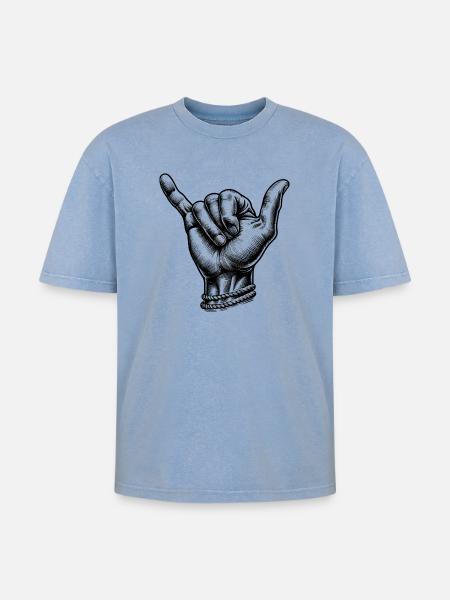 Relax Surfer Hand - Oversized Unisex Premium Acid-Washed T-Shirt - acid washed blue