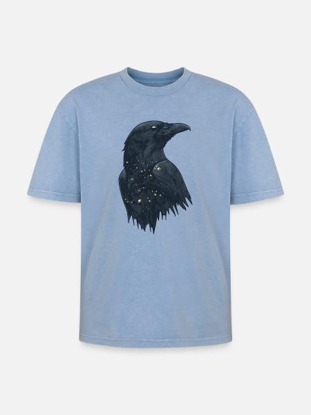 Raven - Oversized Unisex Premium Acid-Washed T-Shirt - acid washed blue