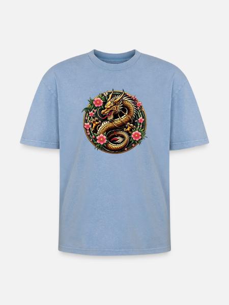 Dragon de Chine - T-shirt Premium unisexe oversize acid-washed - bleu délavé acide