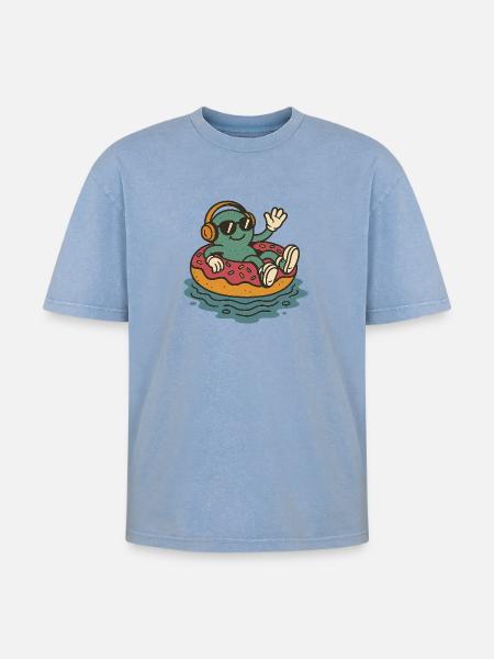 Pool-Day - Oversized Unisex Premium Acid-Washed T-Shirt - Blau Acid Wash
