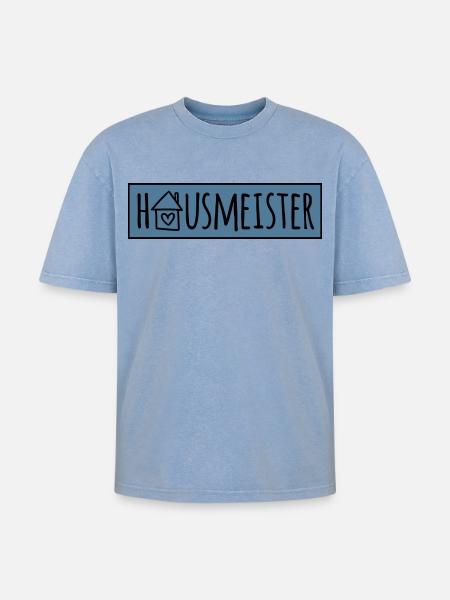 Hausmeister - Oversized Unisex Premium Acid-Washed T-Shirt - Blau Acid Wash