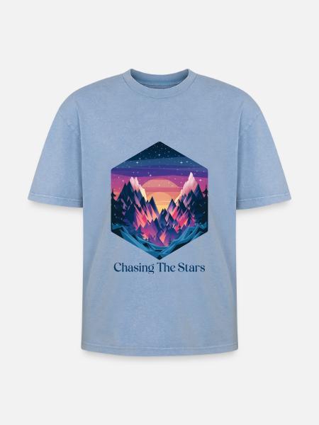 Chasing The Stars - Oversized Unisex Premium Acid-Washed T-Shirt - acid washed blue