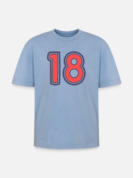 18. 18 YEARS OLD - Oversized Unisex Premium Acid-Washed T-Shirt - acid washed blue