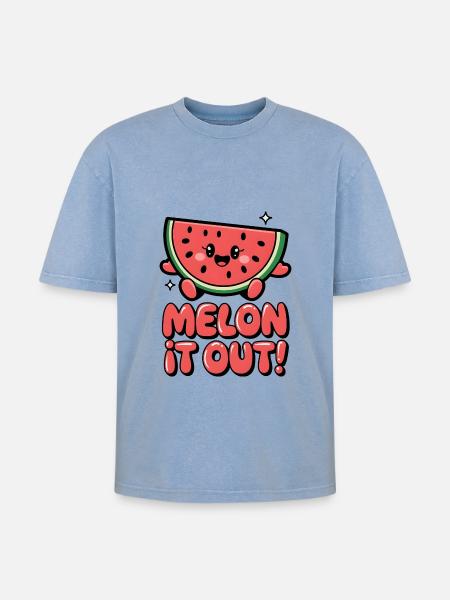 Melon It Out! - Oversized Unisex Premium Acid-Washed T-Shirt - acid washed blue