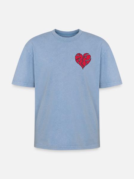 HEARTBROKEN <3 - Oversized Unisex Premium Acid-Washed T-Shirt - Blau Acid Wash