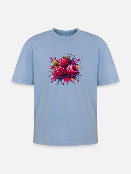 Himbeeren-Farbexplosion - Oversized Unisex Premium Acid-Washed T-Shirt - Blau Acid Wash