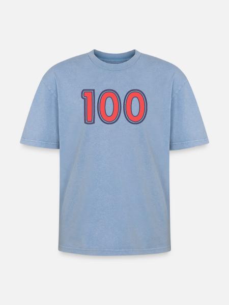100. 100 YEARS. 100th ANNIVERSARY - Oversized Unisex Premium Acid-Washed T-Shirt - acid washed blue