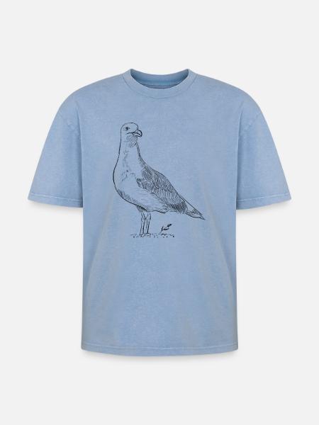 Vintage Dove – Hand Drawn Bird Sketch - Oversized Unisex Premium Acid-Washed T-Shirt - acid washed blue
