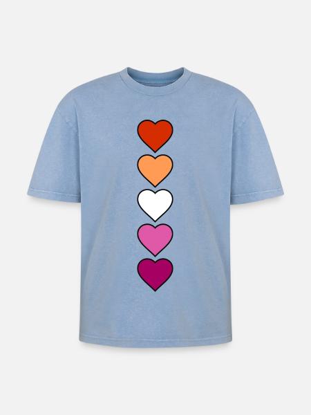 Lesbian Lesbian Hearts - Oversized Unisex Premium Acid-Washed T-Shirt - acid washed blue